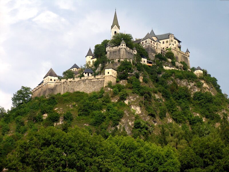 Castle on a Hill — Green, Serene, Afternoon, Photograph, Trees, Sky, Gray