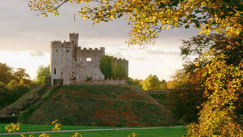 Castle on a Hill — Green, Serene, Autumn, Photograph, Trees, Flag