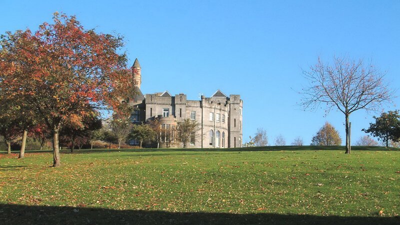 Castle on a Hill — Green, Serene, Autumn, Photograph, Trees, Grass, Sky, Blue