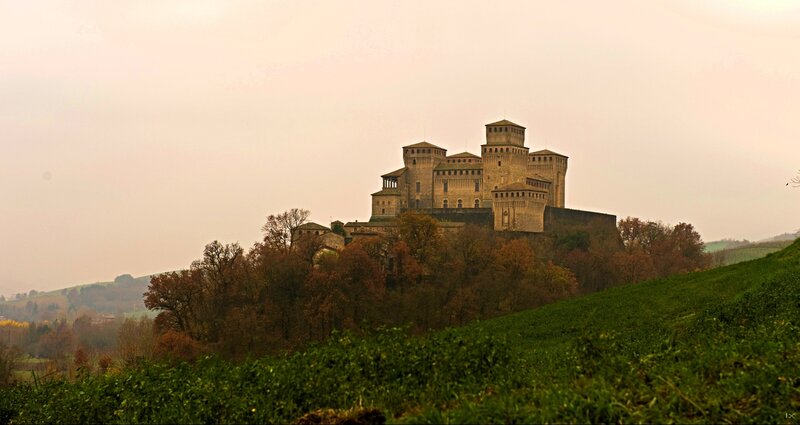 Castle on a Hill — Green, Serene, Autumn, Photograph, Trees, Hills