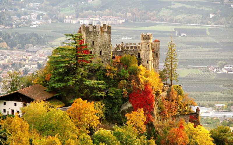 Castle on a Hill — Green, Serene, Autumn, Photograph, Trees, Vineyards