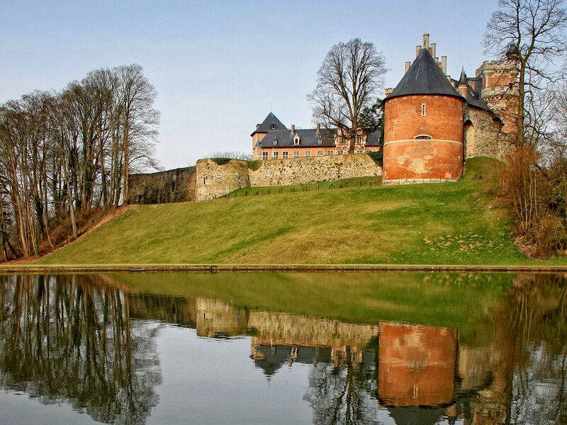 Castle on a Hill — Green, Serene, Autumn, Photograph, Water