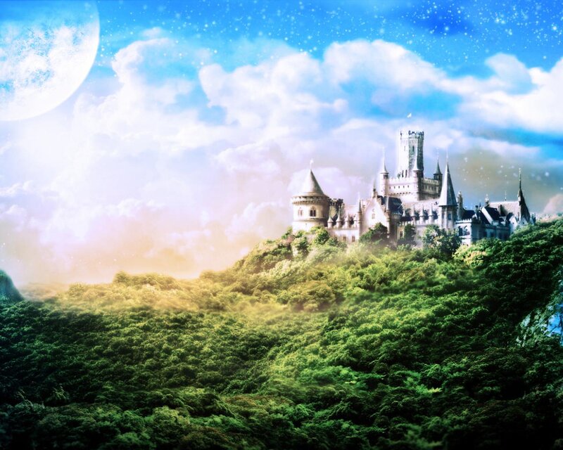 Castle on a Hill — Green, Serene, Night