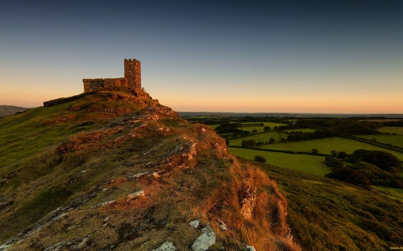 Castle on a Hill — Green, Serene, Sunset, Photograph, Fields