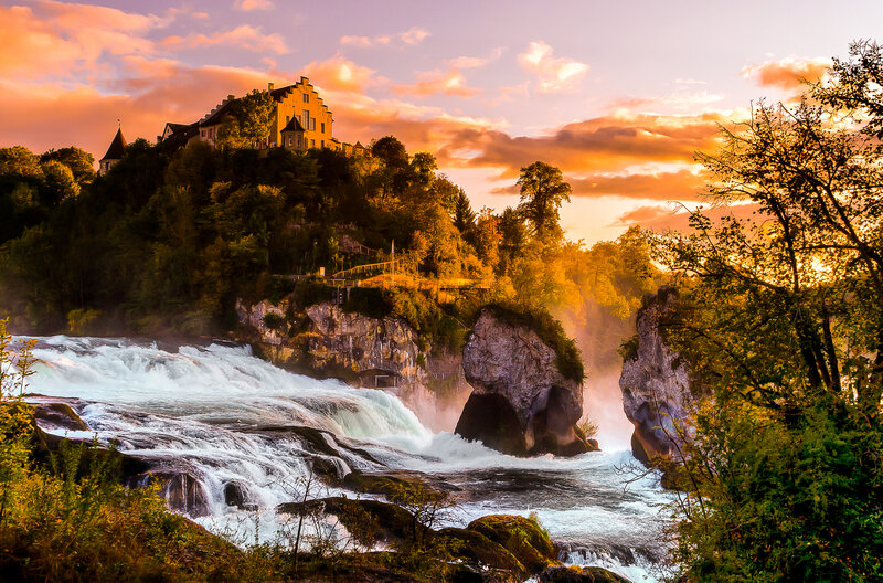 Castle on a Hill — Orange, Dramatic, Sunset, Photograph, River