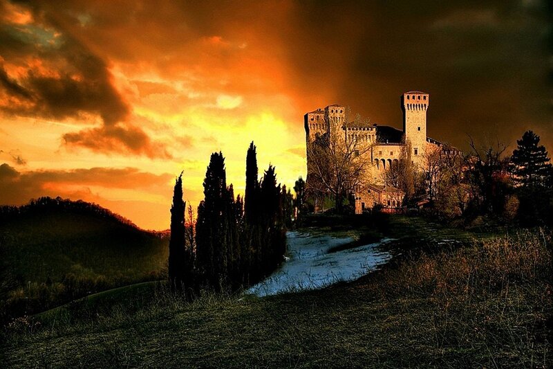 Castle on a Hill — Orange, Dramatic, Sunset, Photograph