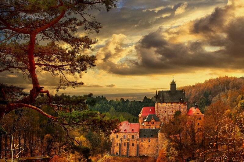 Castle on a Hill — Orange, Dramatic, Sunset