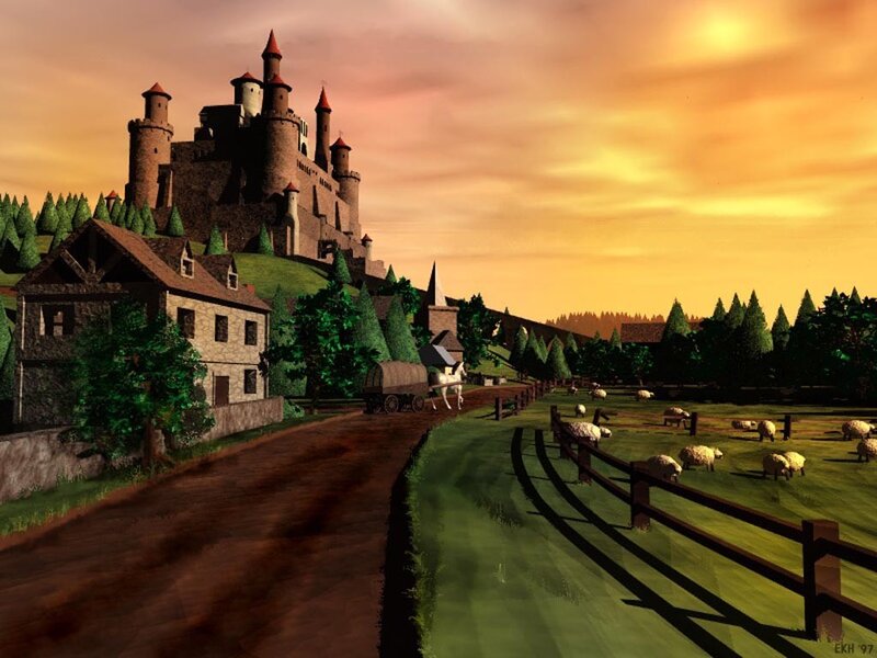 Castle on a Hill — Orange, Serene, Sunset, 3d Render