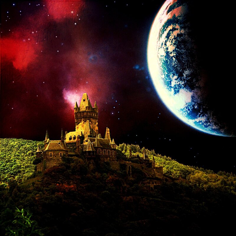 Castle on a Hill — Red, Dramatic, Night, Digital Art