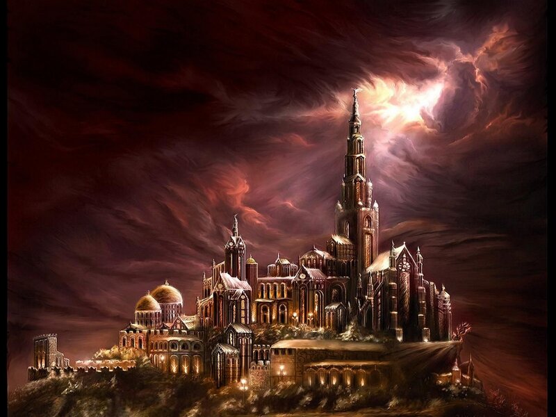 Castle on a Hill — Red, Dramatic, Night