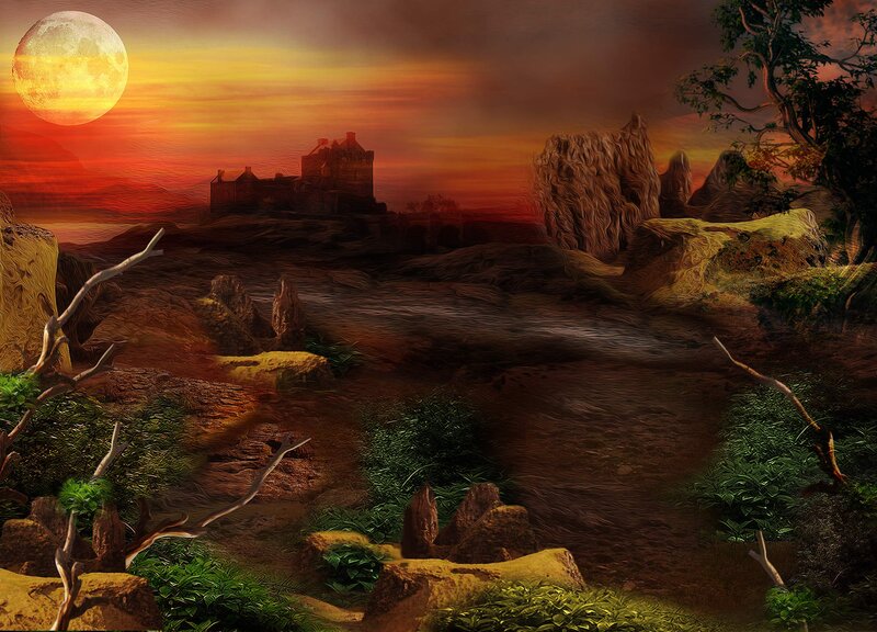 Castle on a Hill — Red, Dramatic, Sunset