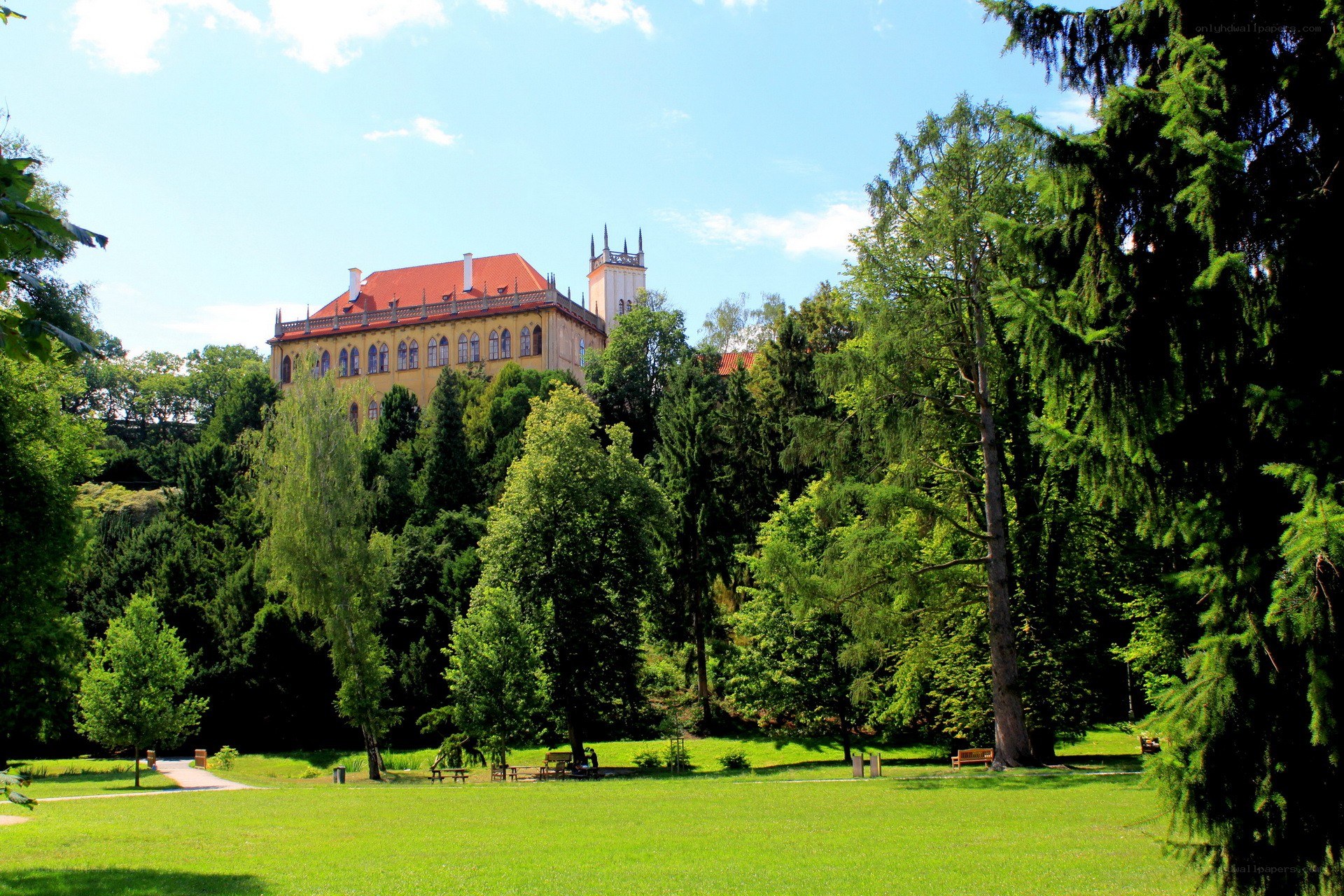Castle on a hill with park