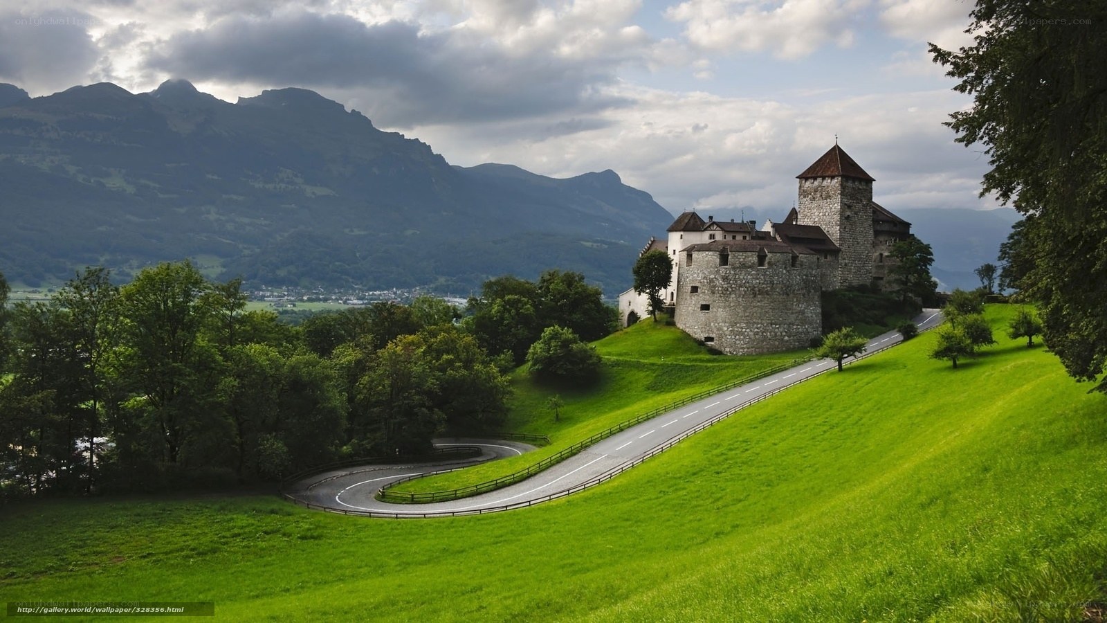 Castle on a hill with winding road