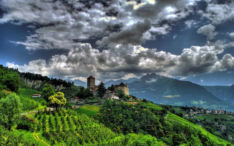 Castle on a Hillside — Green, Dramatic, Afternoon, Photograph