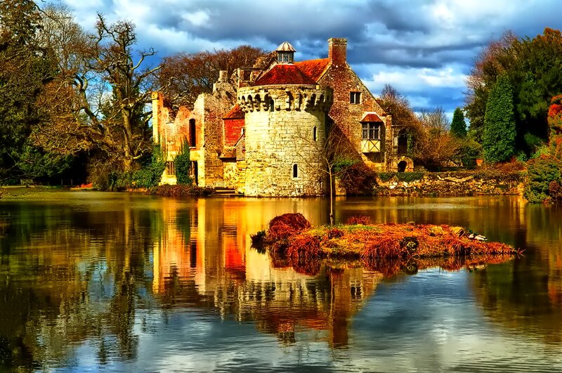 Castle on a Lake — Blue, Dramatic, Autumn