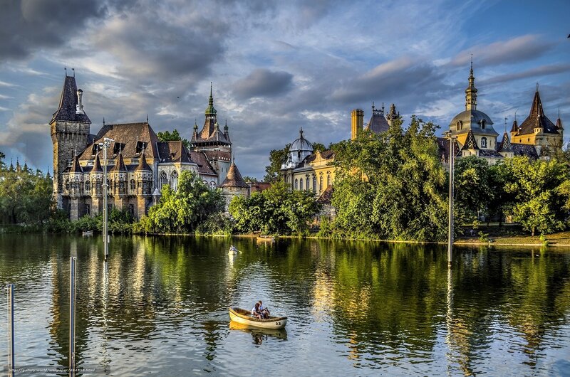 Castle on a Lake — Blue, Dramatic, Sunset, Photograph, Boat