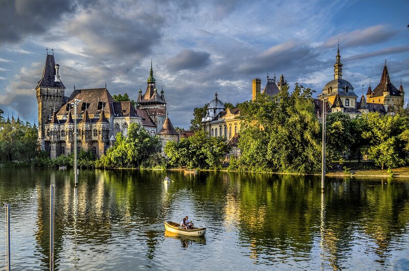 Castle on a Lake — Blue, Dramatic, Sunset, Photograph