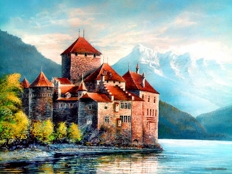 Castle on a Lake — Blue, Serene, Afternoon