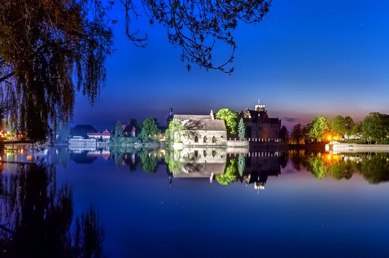 Castle on a Lake — Blue, Serene, Night