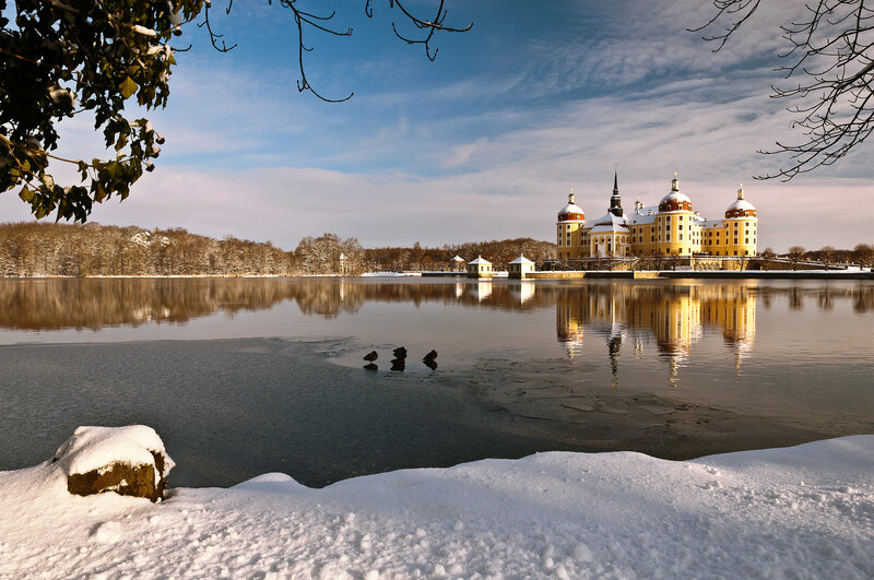 Castle on a Lake — Blue, Serene, Winter