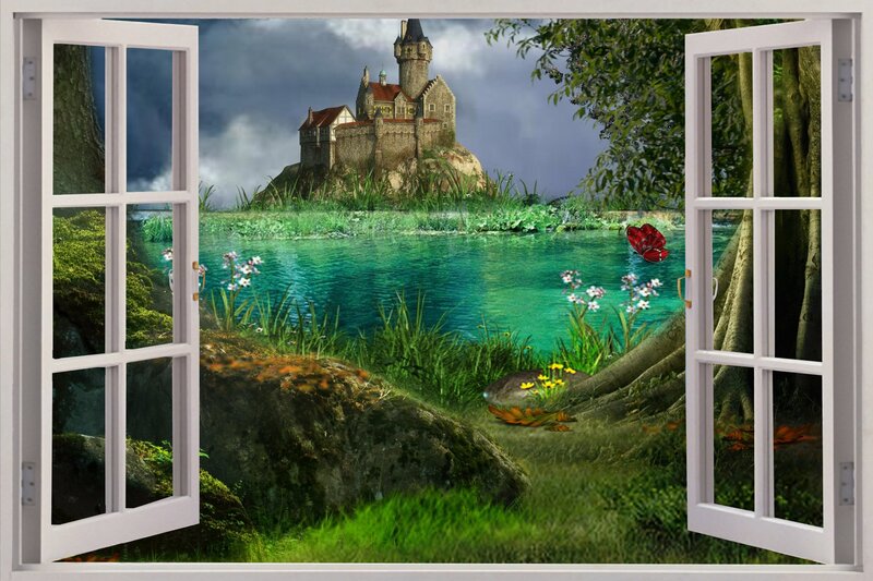 Castle on a Lake — Green, Dramatic, Digital Art