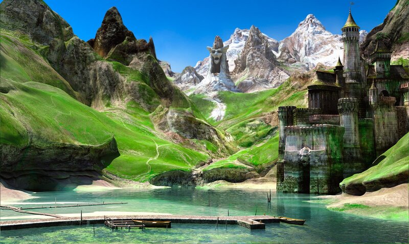 Castle on a Lake — Green, Serene