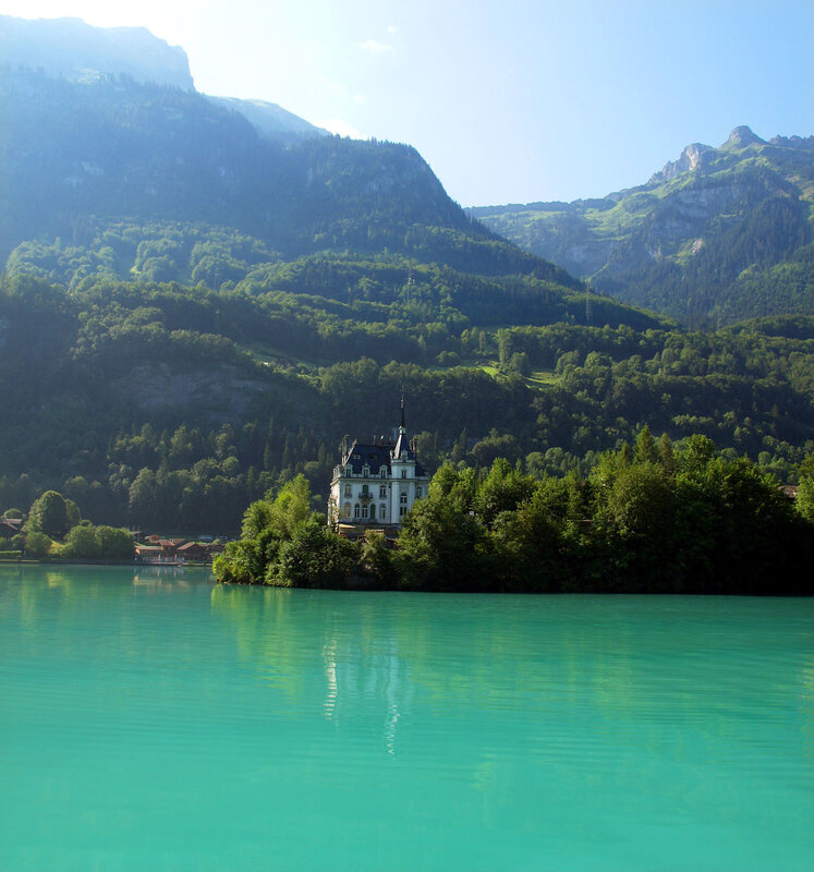 Castle on a lake in the mountains