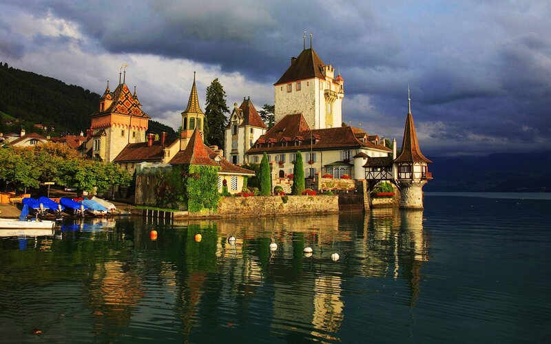 Castle on a Lake Island — Blue, Dramatic, Sunset