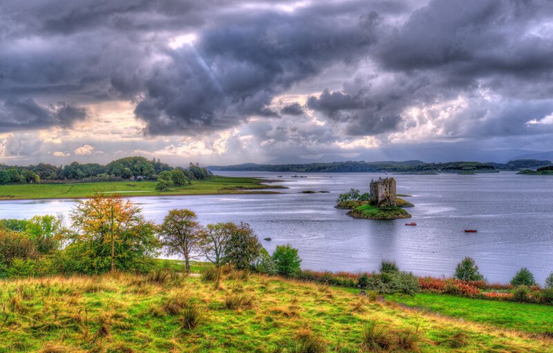 Castle on a Lake Island — Green, Dramatic
