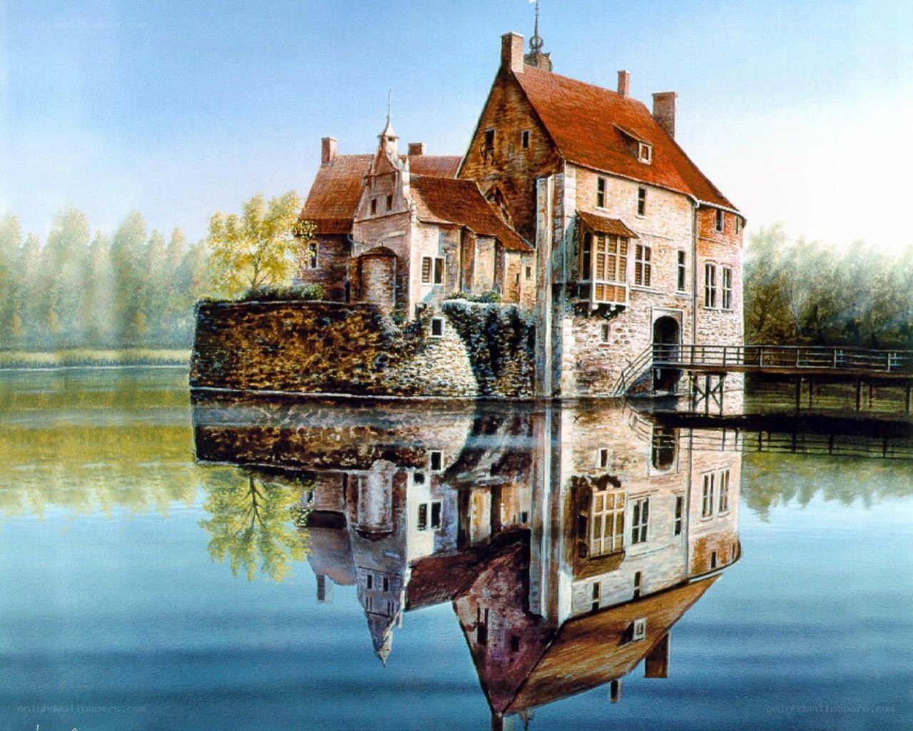 Castle on a lake reflection