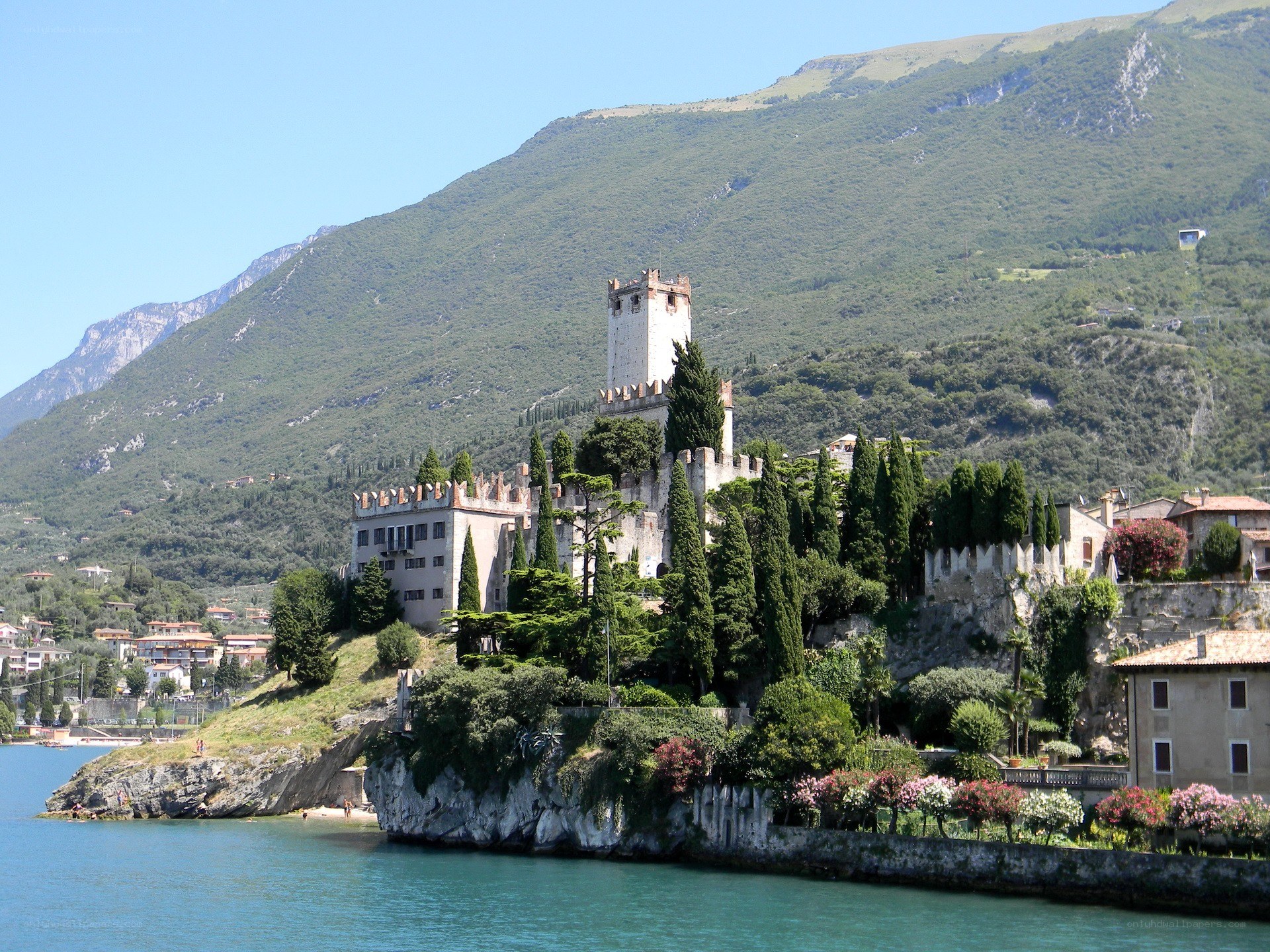 Castle on a lakeside hill
