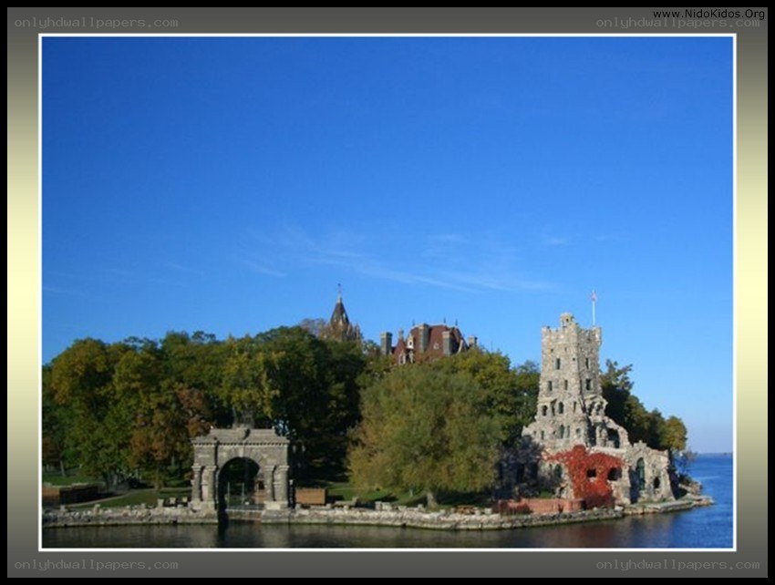 castle on a lakeside island