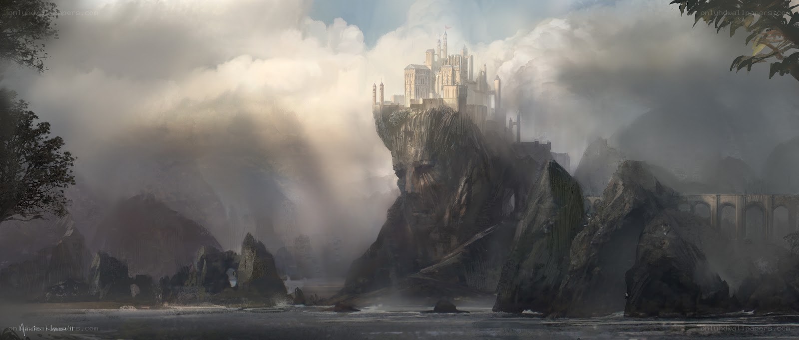Castle on a misty cliff
