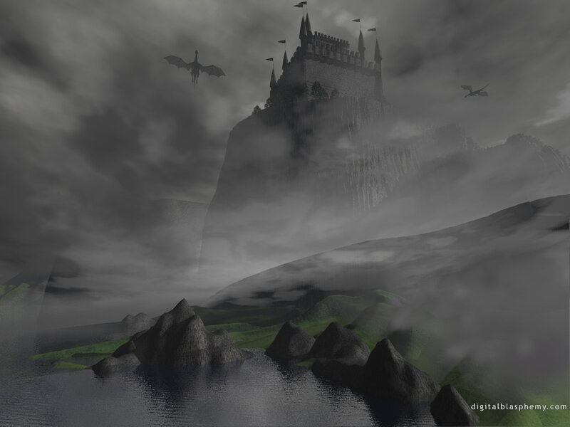 Castle on a misty cliff