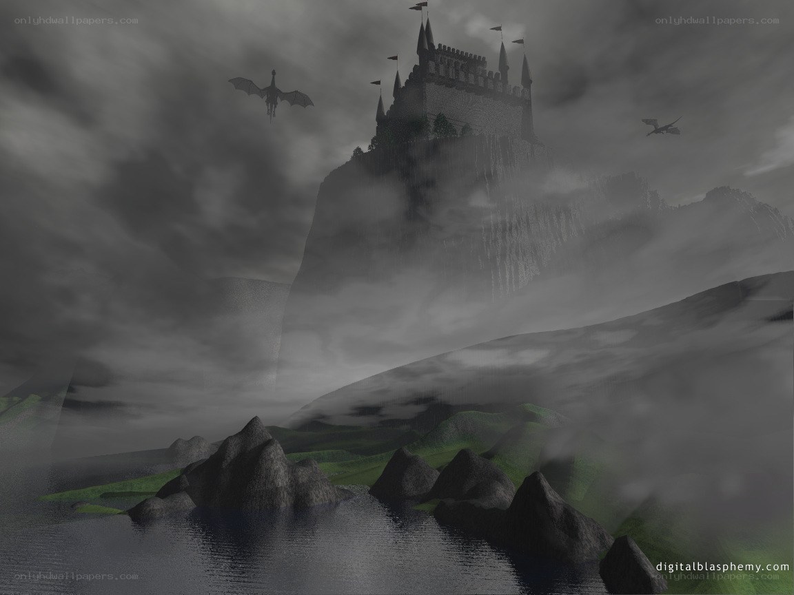 Castle on a misty cliff