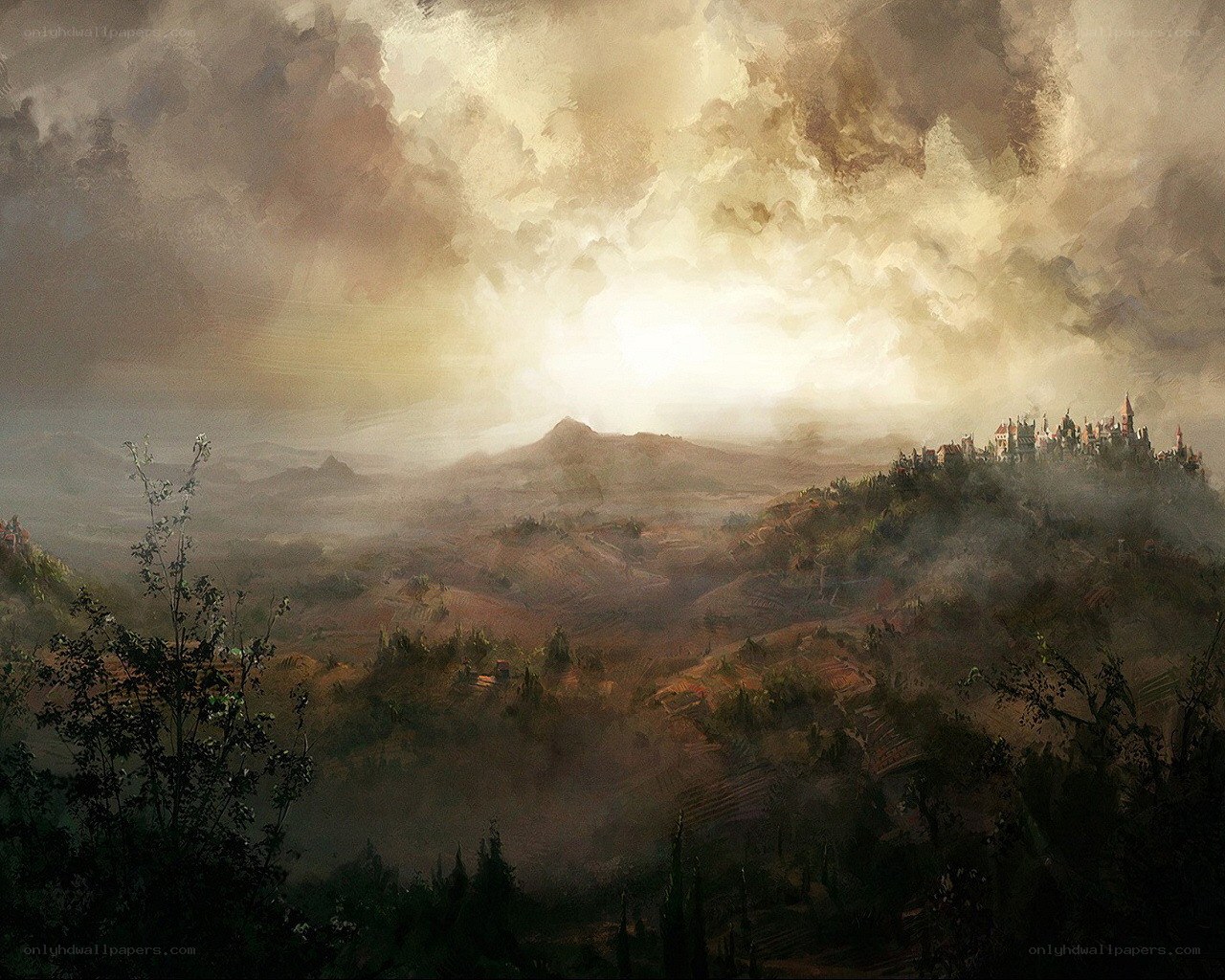 Castle on a misty hill