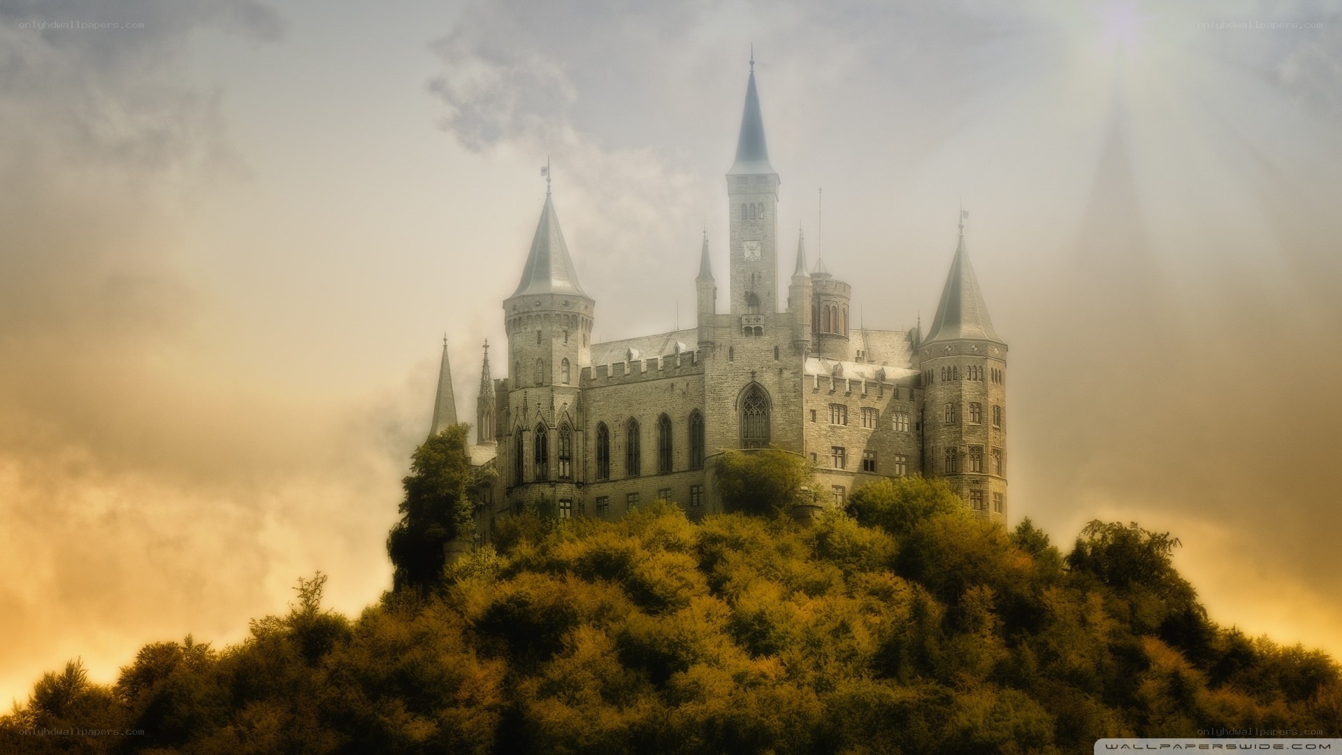 castle on a misty hill