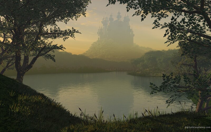 Castle on a misty lake