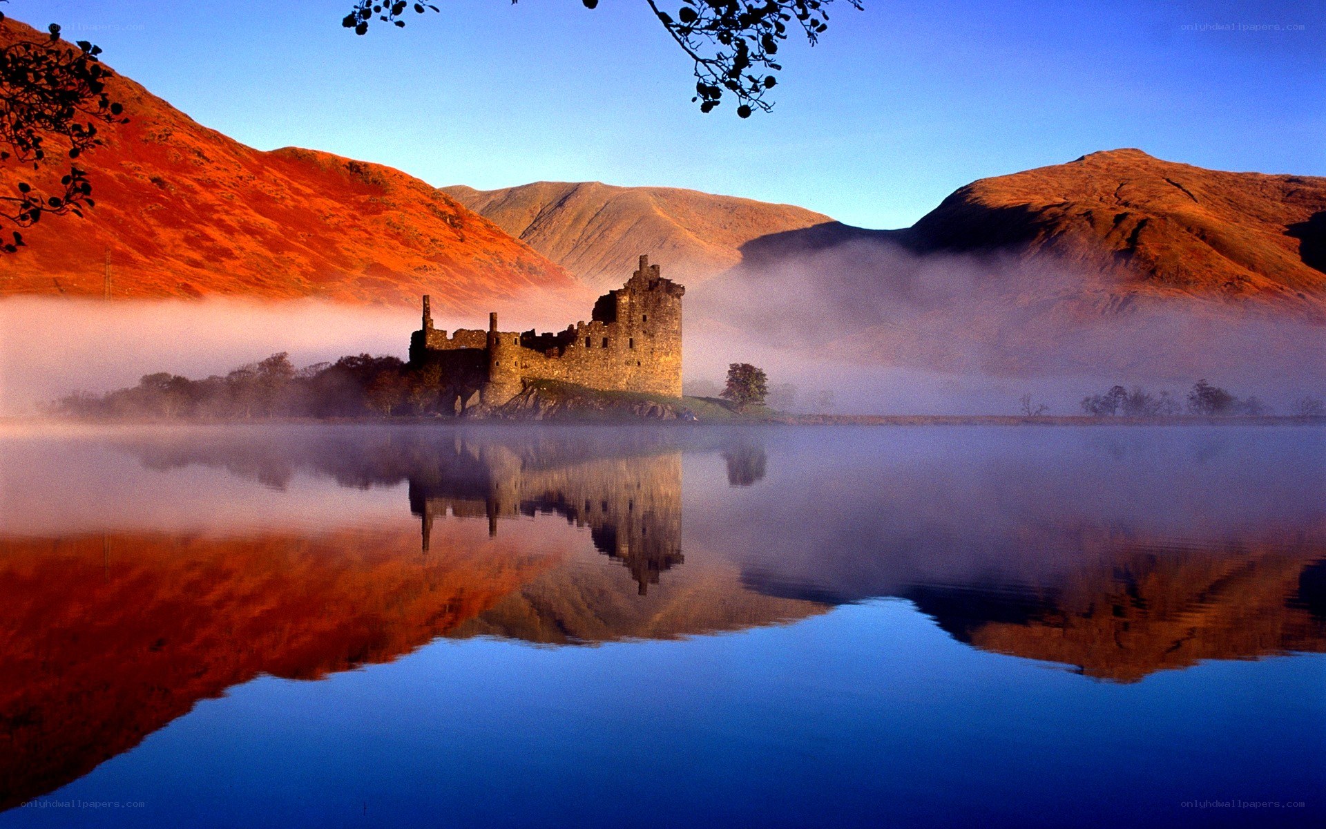 Castle on a misty lake