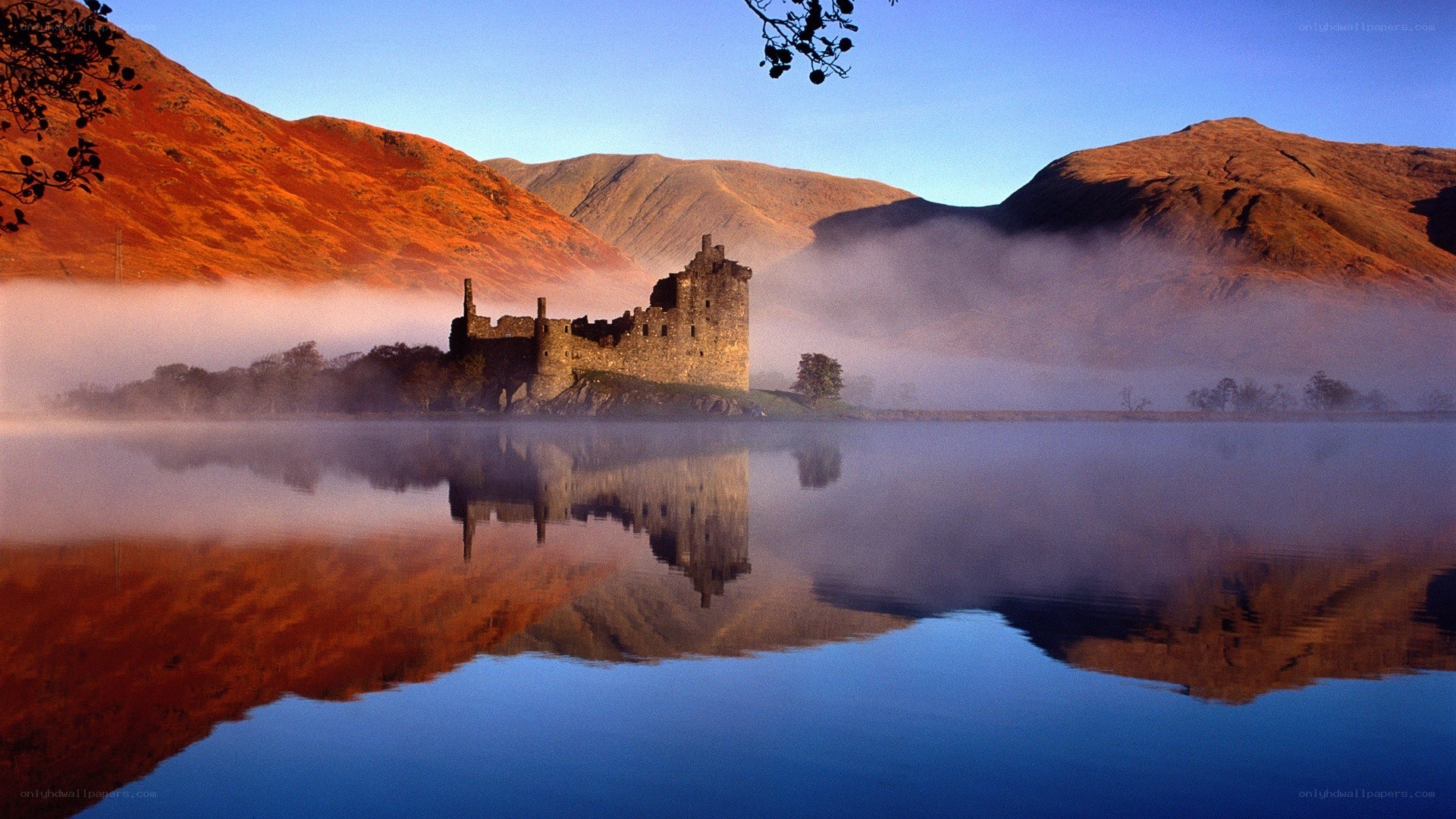 Castle on a misty lake