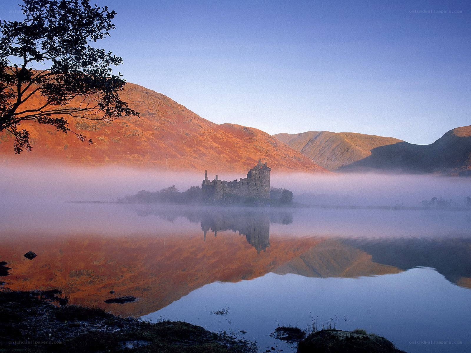 Castle on a misty lake
