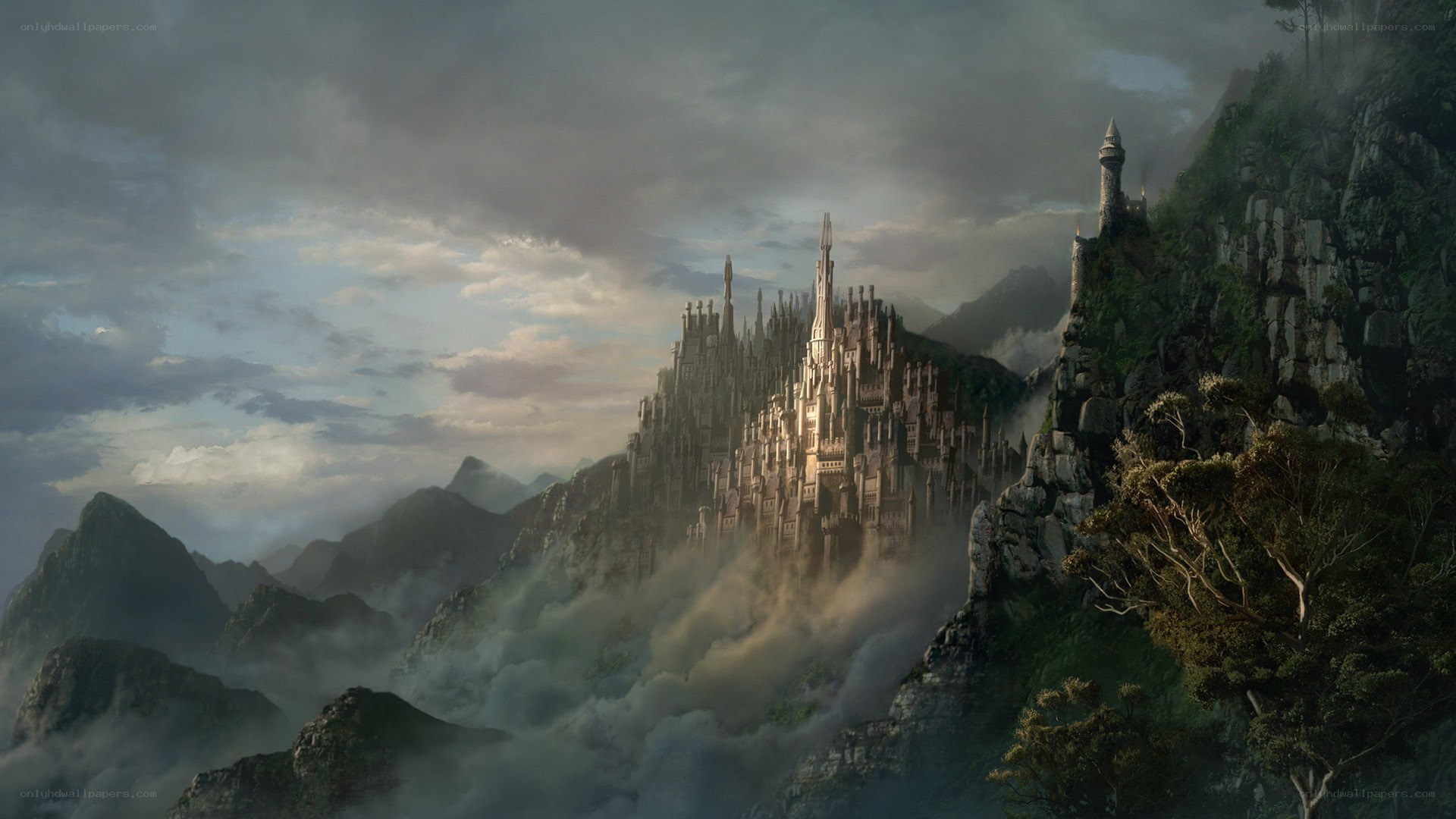 Castle on a misty mountain