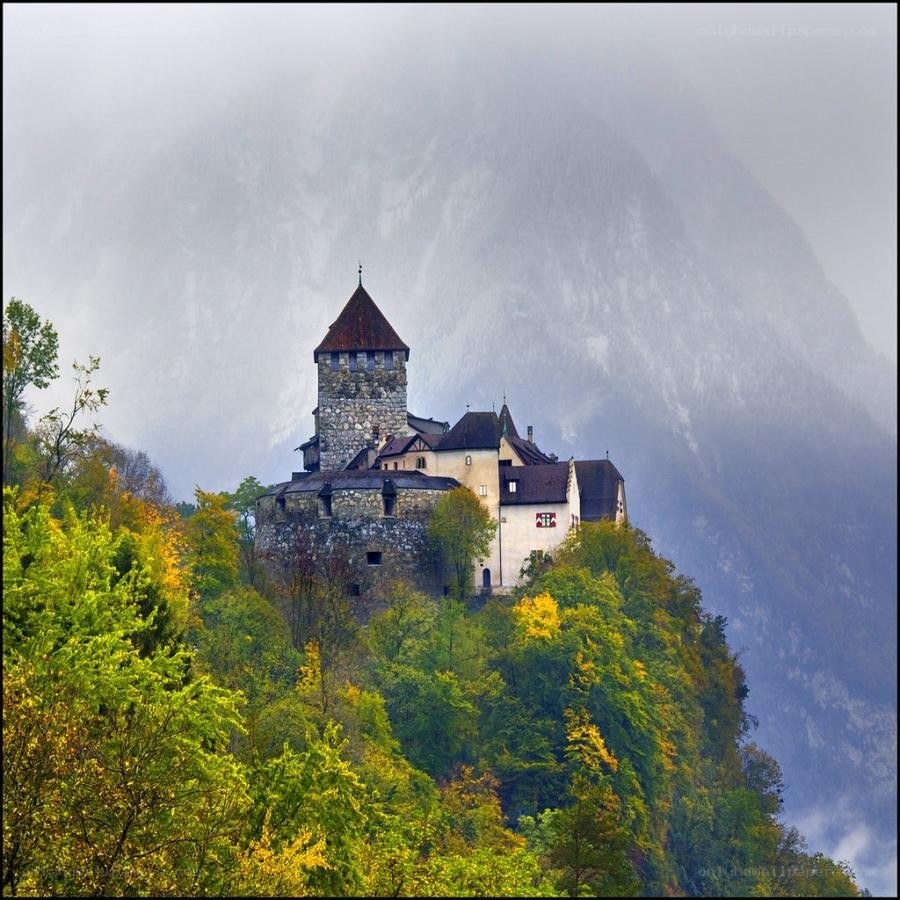 Castle on a misty mountain