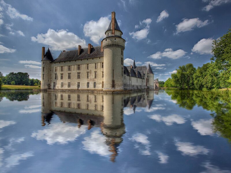 Castle on a Moat — Blue, Serene, Afternoon, Photograph
