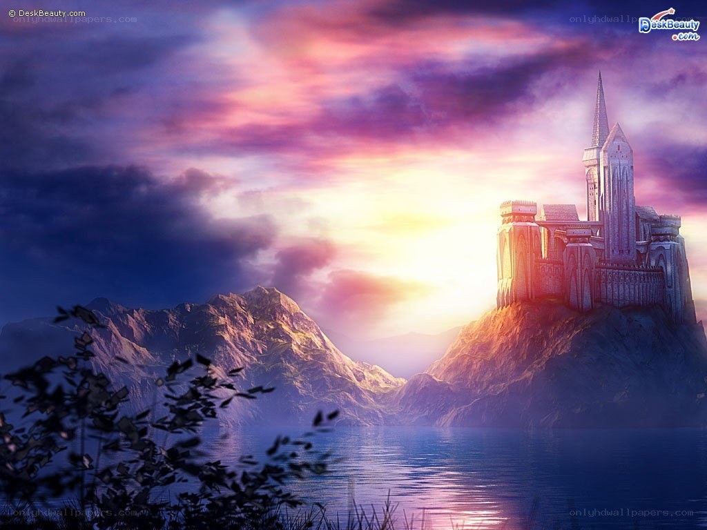 Castle on a mountain at sunset
