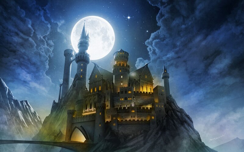 Castle on a Mountain — Blue, Dramatic, Night