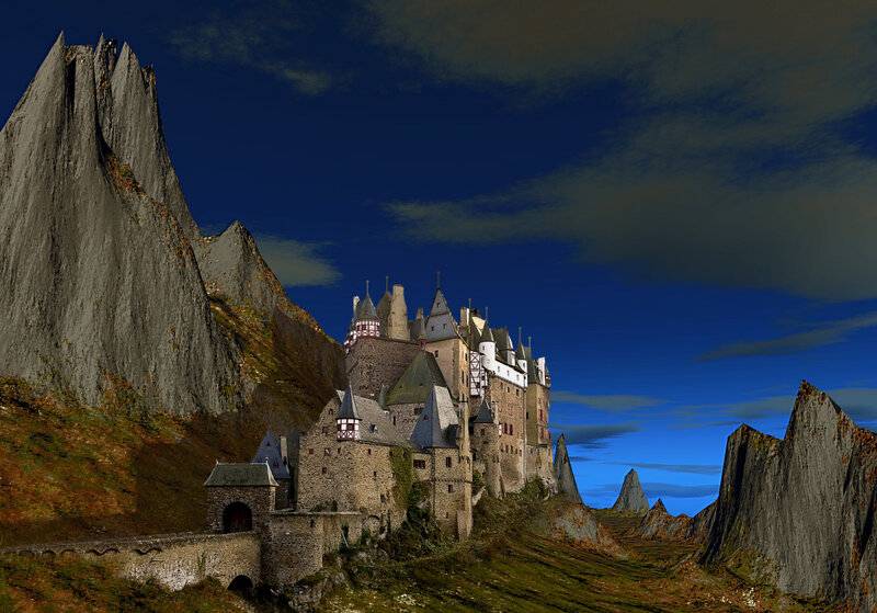 Castle on a Mountain — Blue, Dramatic