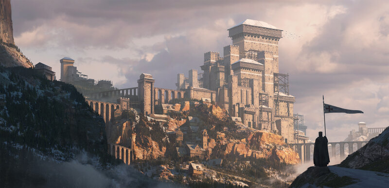 Castle on a Mountain — Gray, Dramatic, Afternoon, Digital Art