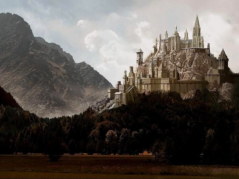 Castle on a Mountain — Gray, Dramatic, Digital Art, Forest