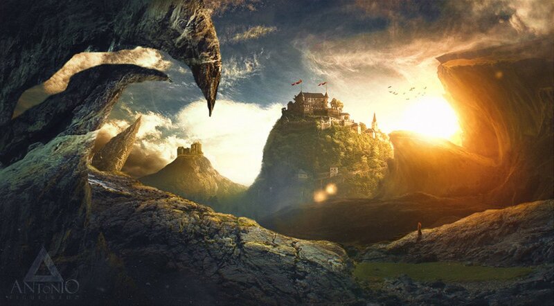 Castle on a Mountain — Green, Dramatic, Sunset
